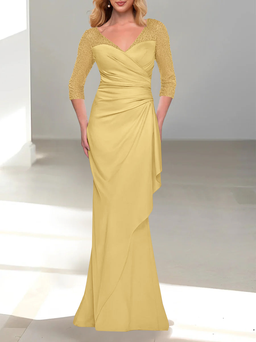 Trumpet/Mermaid V-Neck 3/4 Sleeves Mother Of The Bride Dresses with Beading