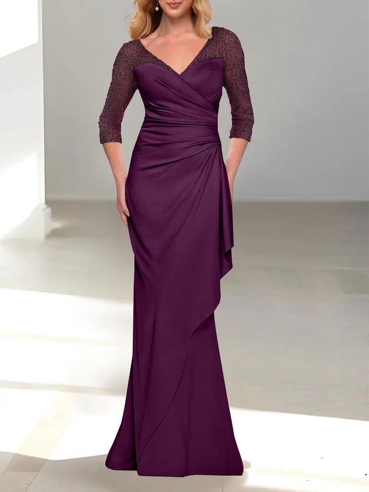Trumpet/Mermaid V-Neck 3/4 Sleeves Mother Of The Bride Dresses with Beading