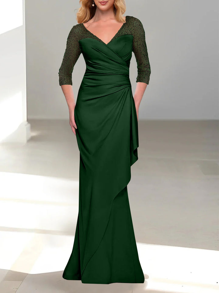 Trumpet/Mermaid V-Neck 3/4 Sleeves Mother Of The Bride Dresses with Beading
