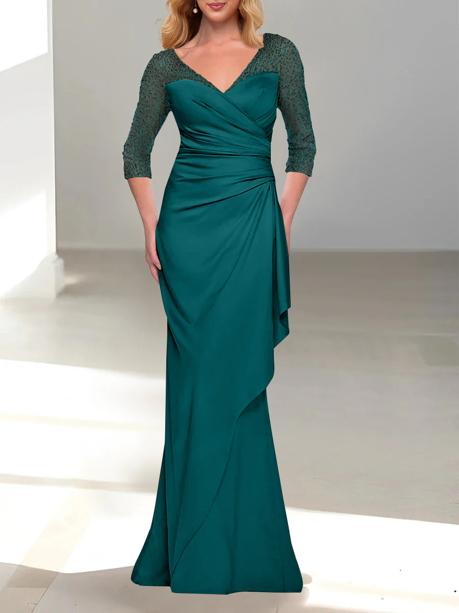 Trumpet/Mermaid V-Neck 3/4 Sleeves Mother Of The Bride Dresses with Beading