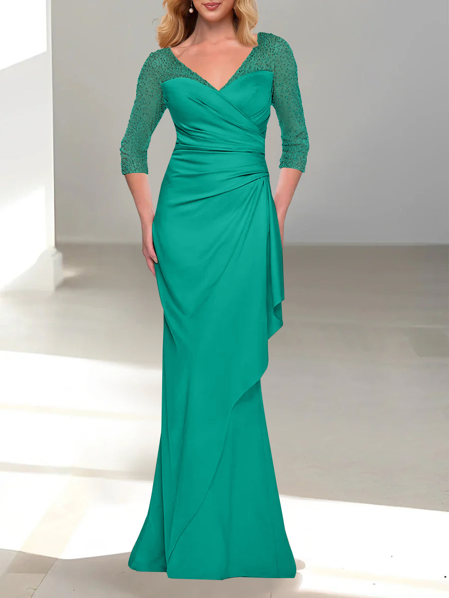 Trumpet/Mermaid V-Neck 3/4 Sleeves Mother Of The Bride Dresses with Beading