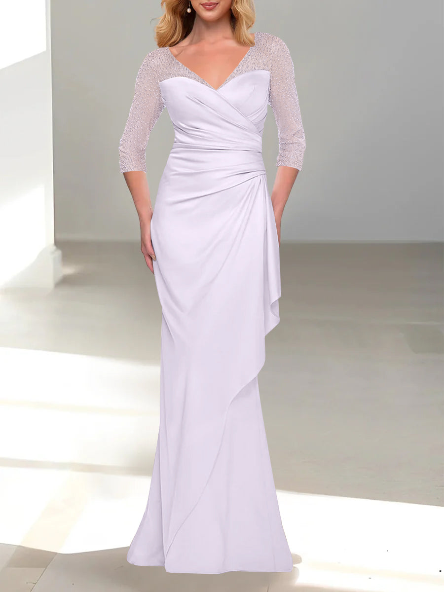 Trumpet/Mermaid V-Neck 3/4 Sleeves Mother Of The Bride Dresses with Beading
