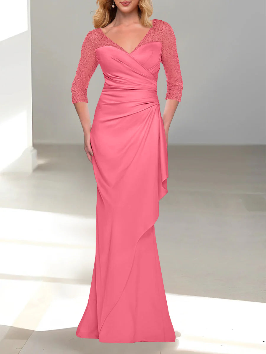 Trumpet/Mermaid V-Neck 3/4 Sleeves Mother Of The Bride Dresses with Beading
