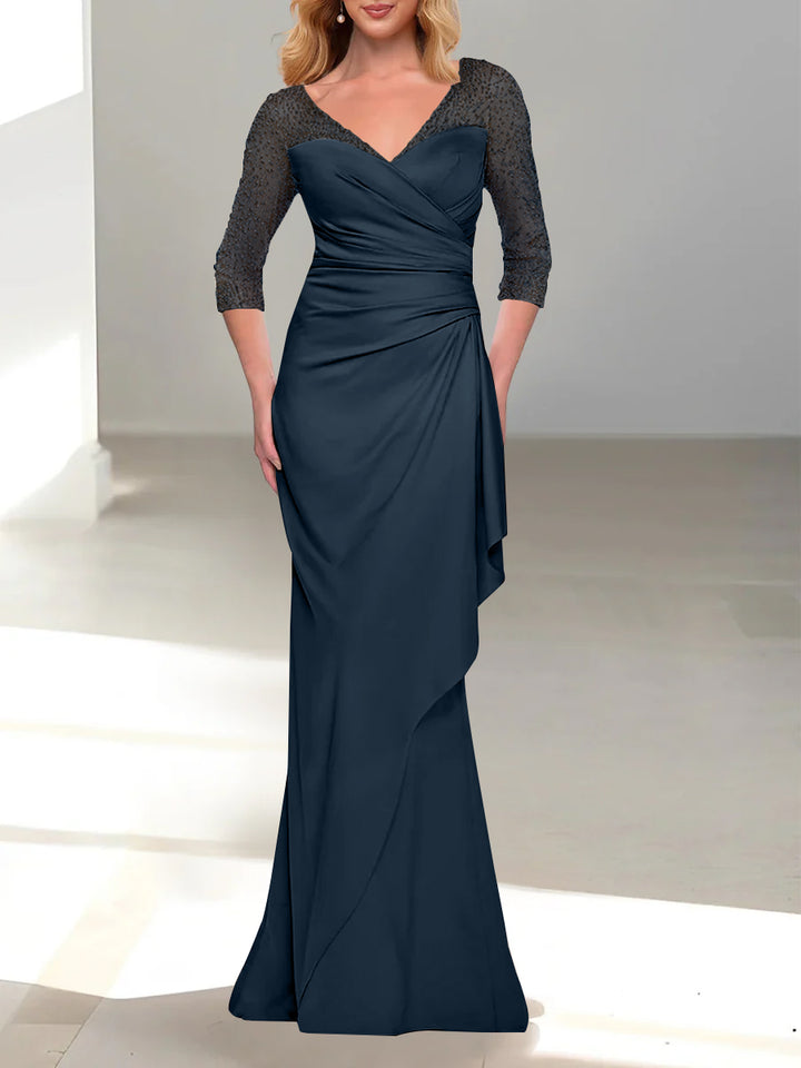 Trumpet/Mermaid V-Neck 3/4 Sleeves Mother Of The Bride Dresses with Beading