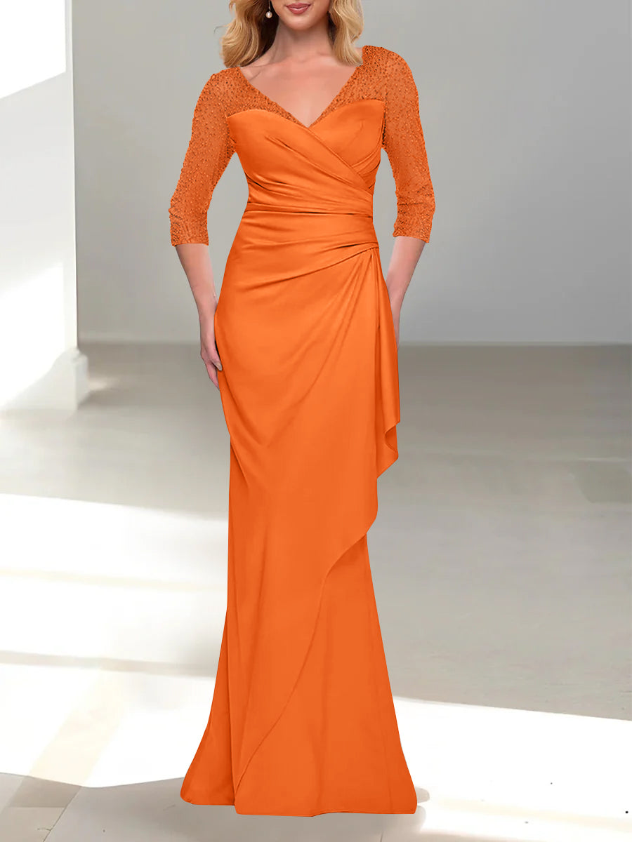 Trumpet/Mermaid V-Neck 3/4 Sleeves Mother Of The Bride Dresses with Beading