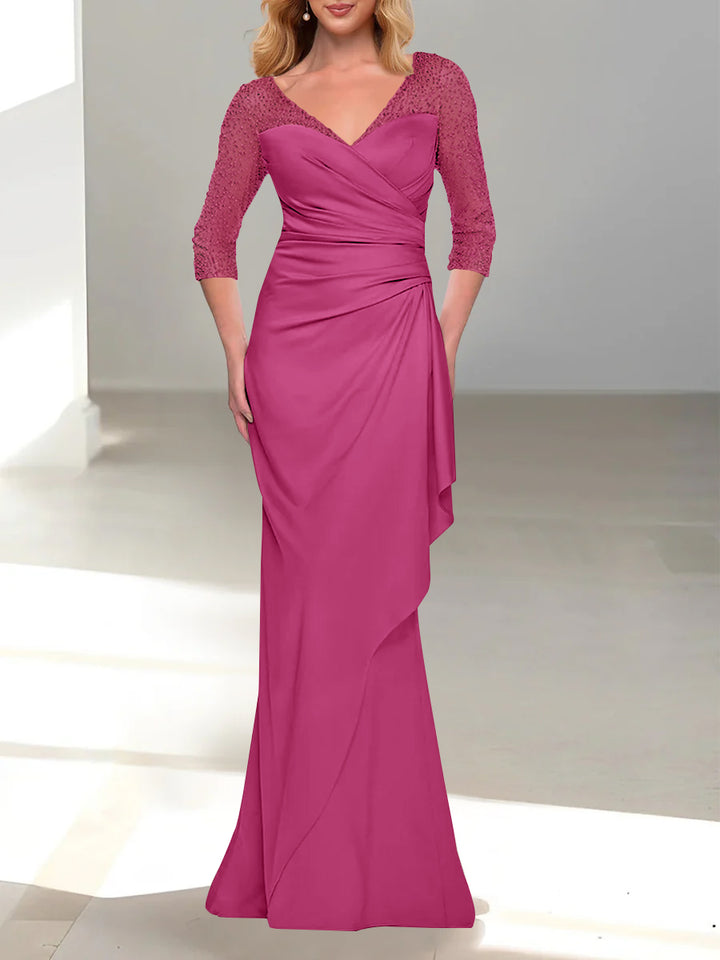Trumpet/Mermaid V-Neck 3/4 Sleeves Mother Of The Bride Dresses with Beading