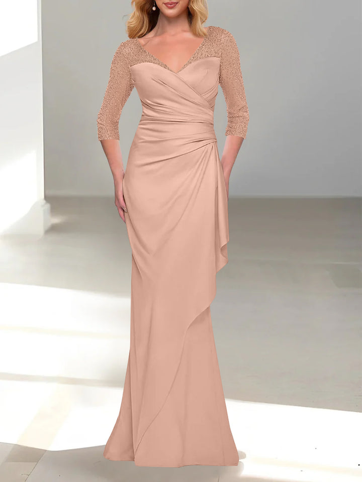 Trumpet/Mermaid V-Neck 3/4 Sleeves Mother Of The Bride Dresses with Beading