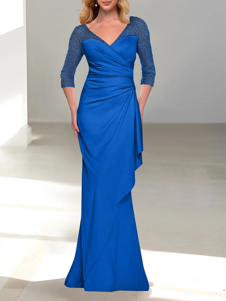 Trumpet/Mermaid V-Neck 3/4 Sleeves Mother Of The Bride Dresses with Beading