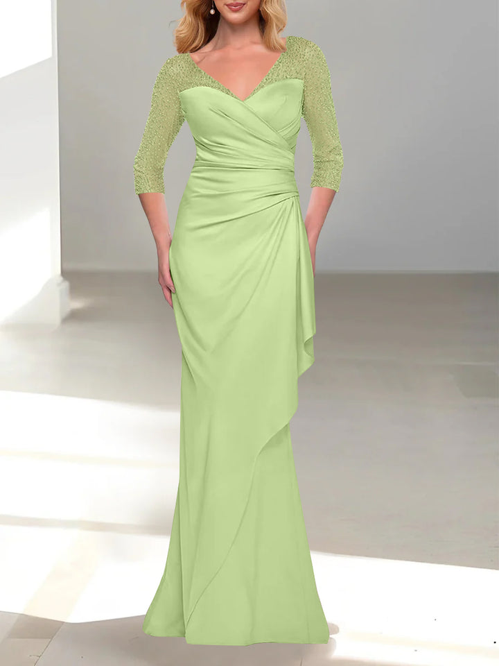 Trumpet/Mermaid V-Neck 3/4 Sleeves Mother Of The Bride Dresses with Beading