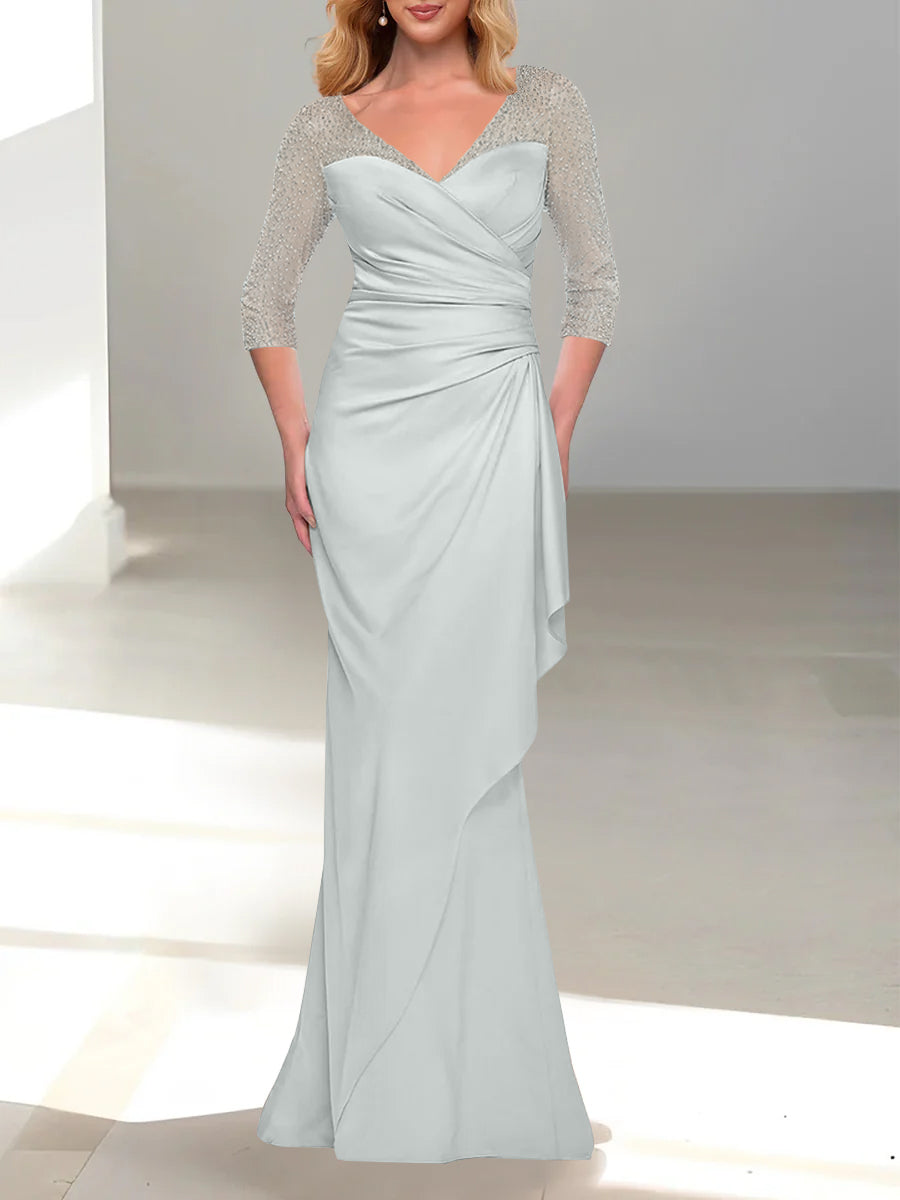 Trumpet/Mermaid V-Neck 3/4 Sleeves Mother Of The Bride Dresses with Beading