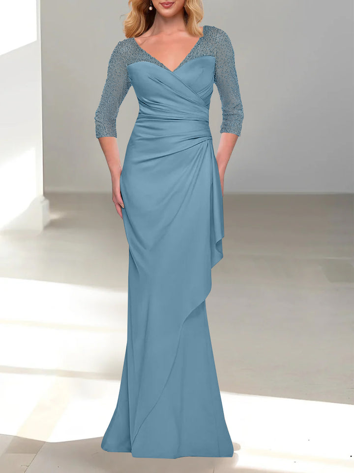Trumpet/Mermaid V-Neck 3/4 Sleeves Mother Of The Bride Dresses with Beading