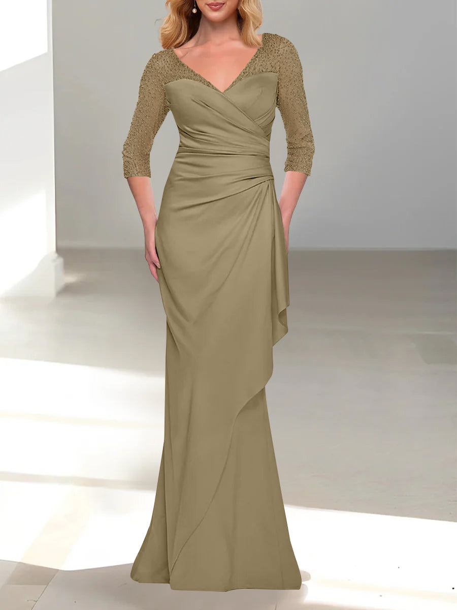 Trumpet/Mermaid V-Neck 3/4 Sleeves Mother Of The Bride Dresses with Beading