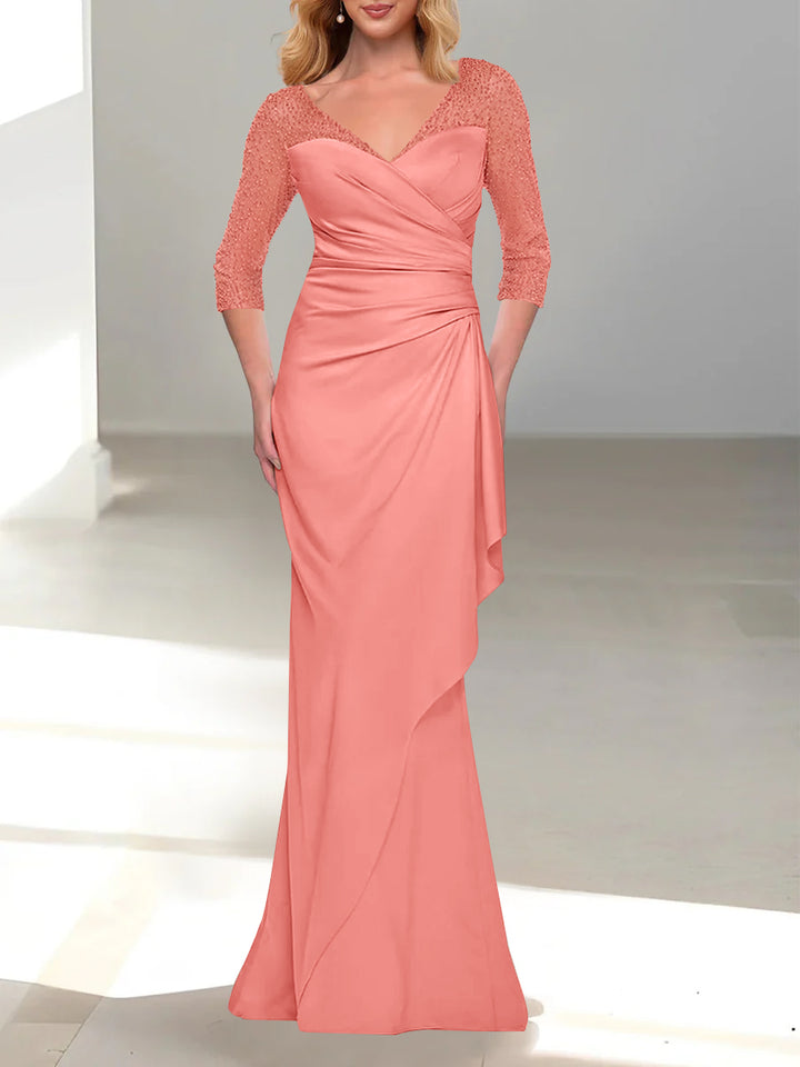 Trumpet/Mermaid V-Neck 3/4 Sleeves Mother Of The Bride Dresses with Beading