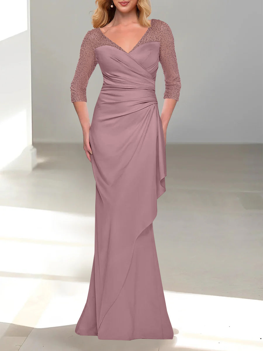 Trumpet/Mermaid V-Neck 3/4 Sleeves Mother Of The Bride Dresses with Beading