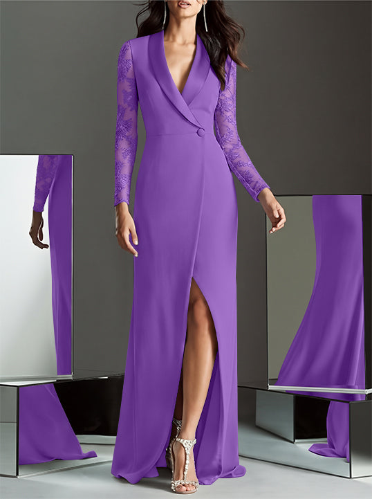 Mermaid/Trumpet Long Sleeves V-Neck Mother of the Bride Dresses with Split