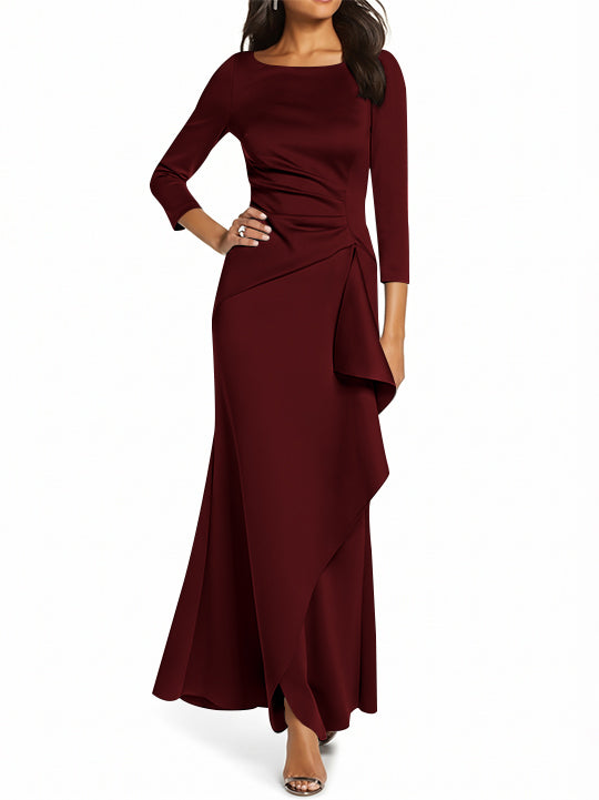 Sheath/Column 3/4 Sleeves Scoop Neck Mother of the Bride Dresses with Ruffles