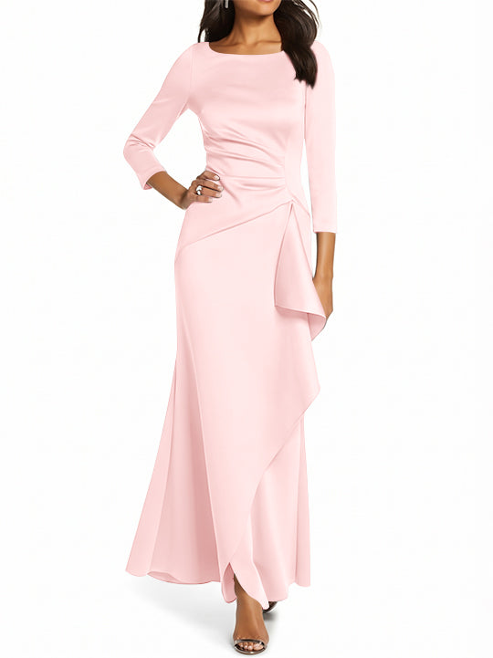Sheath/Column 3/4 Sleeves Scoop Neck Mother of the Bride Dresses with Ruffles