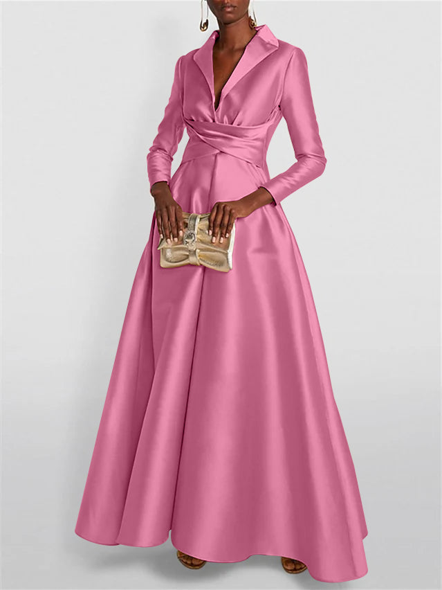 A-Line/Princess Long Sleeves V-Neck Floor-length Evening Dresses