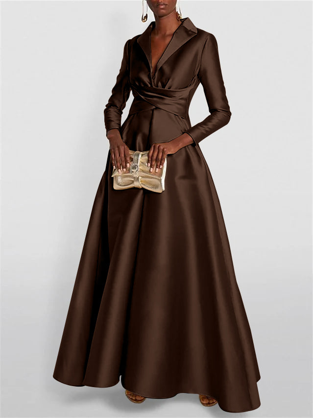 A-Line/Princess Long Sleeves V-Neck Floor-length Evening Dresses