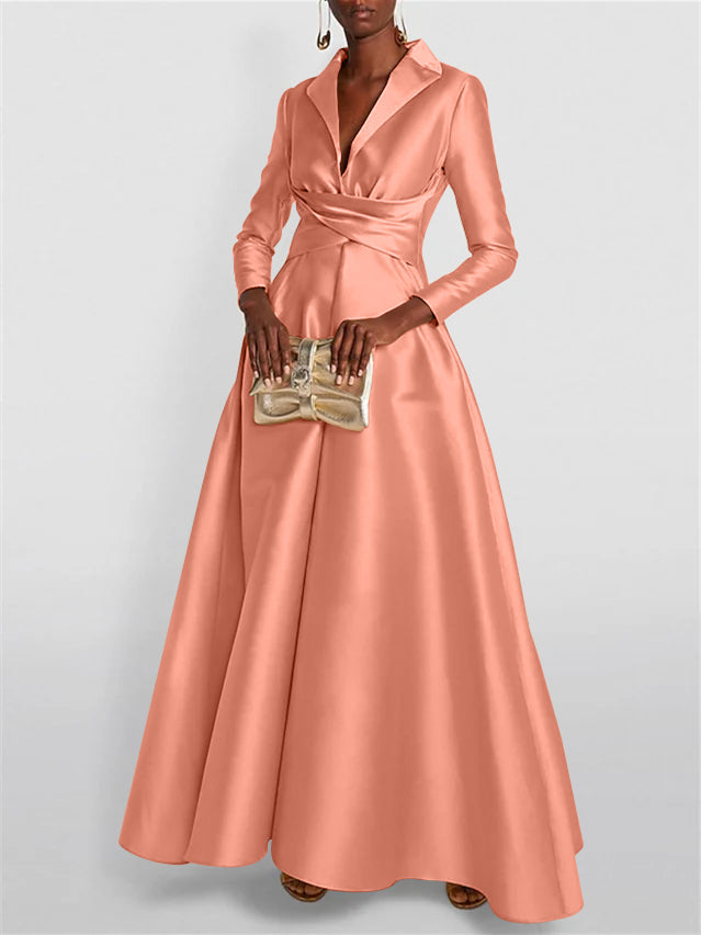 A-Line/Princess Long Sleeves V-Neck Floor-length Evening Dresses