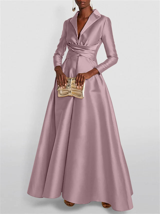 A-Line/Princess Long Sleeves V-Neck Floor-length Evening Dresses