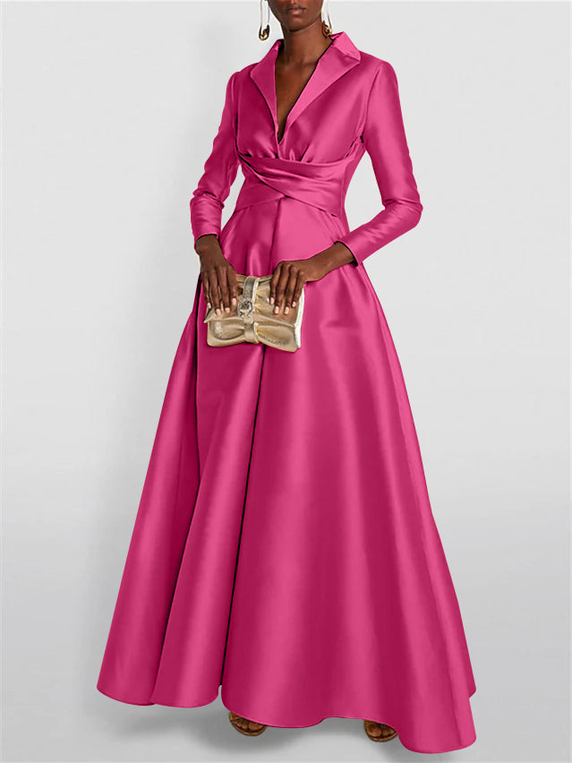 A-Line/Princess Long Sleeves V-Neck Floor-length Evening Dresses