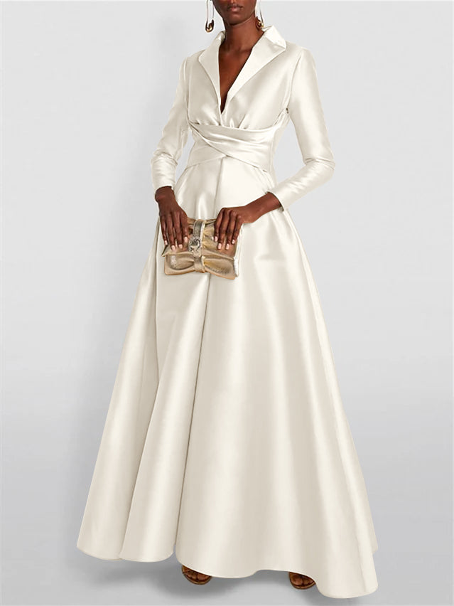 A-Line/Princess Long Sleeves V-Neck Floor-length Evening Dresses