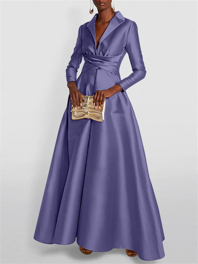 A-Line/Princess Long Sleeves V-Neck Floor-length Evening Dresses