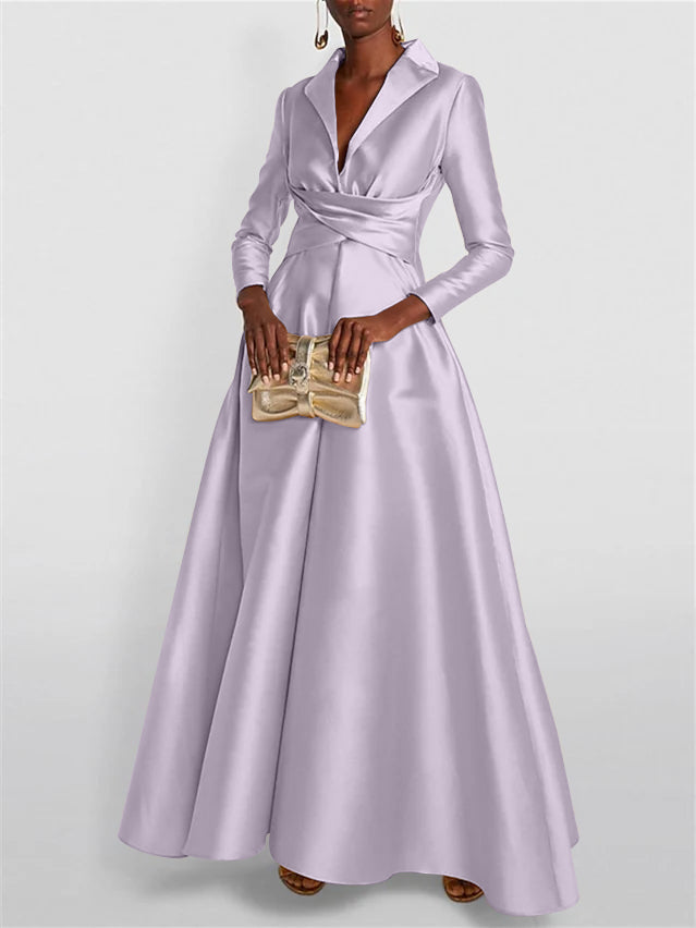 A-Line/Princess Long Sleeves V-Neck Floor-length Evening Dresses