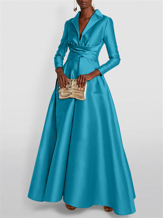 A-Line/Princess Long Sleeves V-Neck Floor-length Evening Dresses
