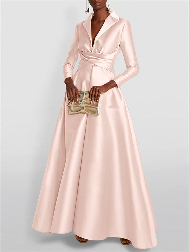 A-Line/Princess Long Sleeves V-Neck Floor-length Evening Dresses
