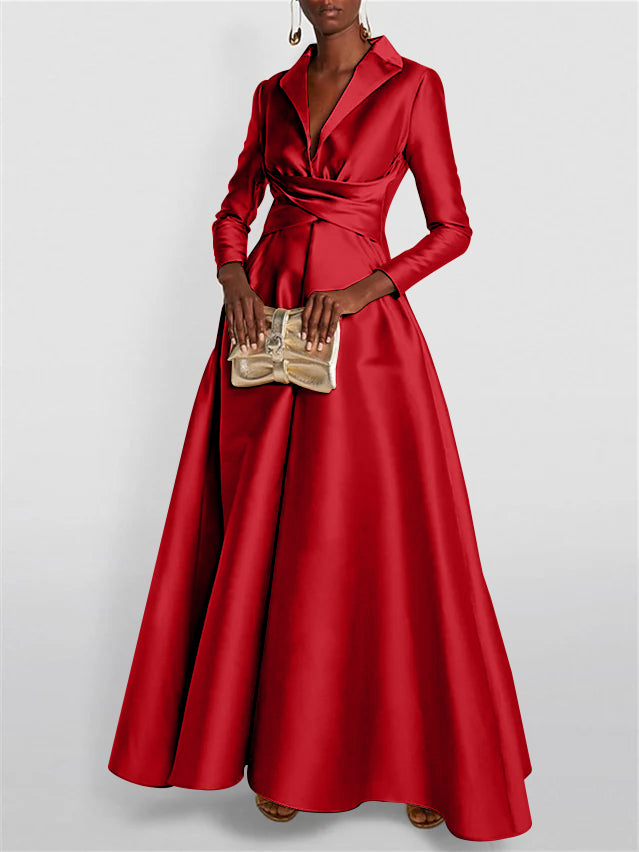 A-Line/Princess Long Sleeves V-Neck Floor-length Evening Dresses