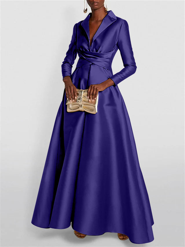 A-Line/Princess Long Sleeves V-Neck Floor-length Evening Dresses