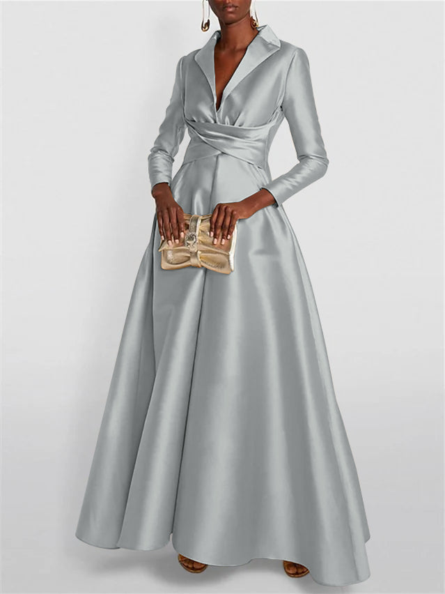 A-Line/Princess Long Sleeves V-Neck Floor-length Evening Dresses