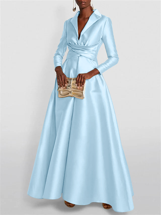 A-Line/Princess Long Sleeves V-Neck Floor-length Evening Dresses