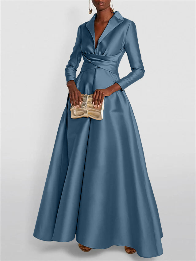 A-Line/Princess Long Sleeves V-Neck Floor-length Evening Dresses