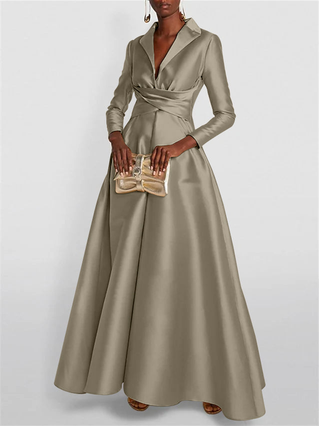 A-Line/Princess Long Sleeves V-Neck Floor-length Evening Dresses