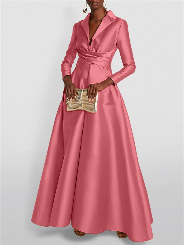 A-Line/Princess Long Sleeves V-Neck Floor-length Evening Dresses