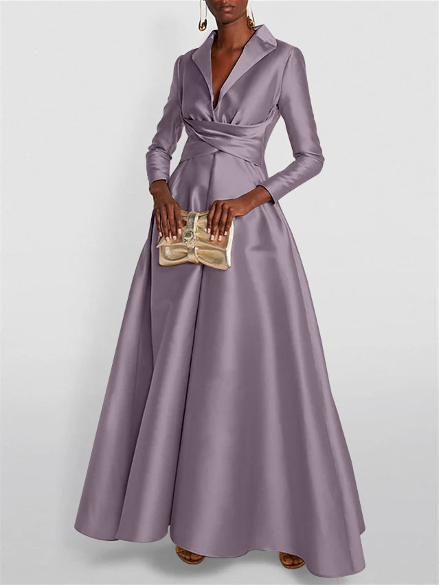 A-Line/Princess Long Sleeves V-Neck Floor-length Evening Dresses