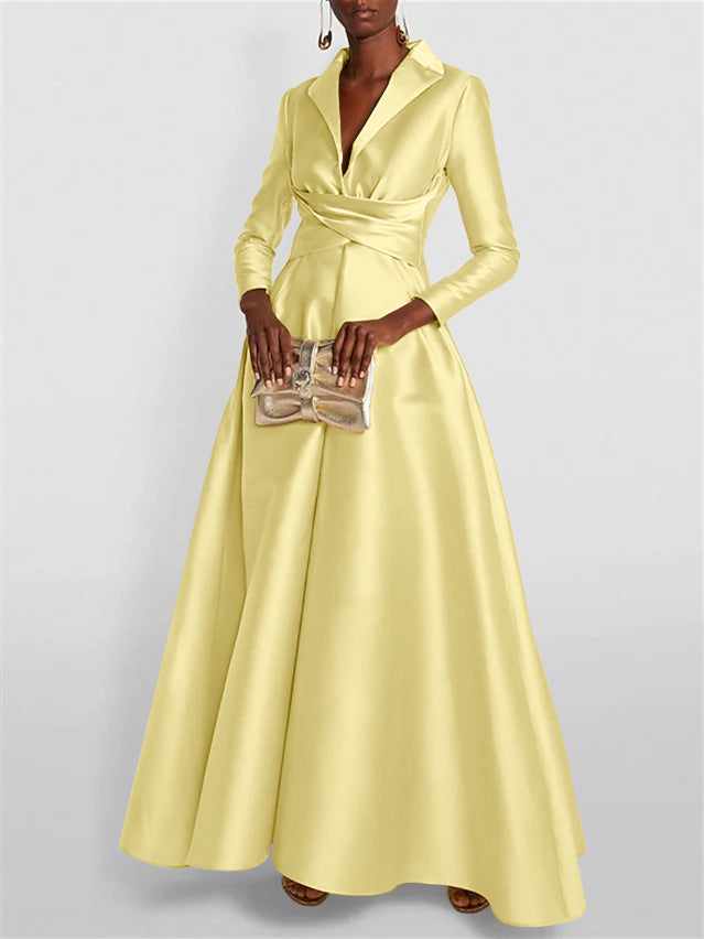 A-Line/Princess Long Sleeves V-Neck Floor-length Evening Dresses