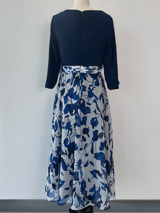 A Line/Princess V Neck 3/4 Sleeves Ankle Length Floral Mother of the Bride Dresses Navy Blue A Line/Princess V Neck 3/4 Sleeves Ankle Length Floral Mother of the Bride Dresses Navy Blue