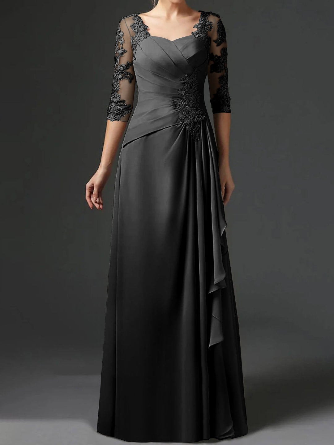 A-Line/Princess Square Neck Half Sleeves Floor-Length Mother of the Bride Dresses With Ruching