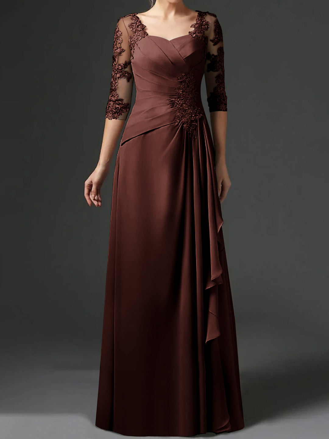 A-Line/Princess Square Neck Half Sleeves Floor-Length Mother of the Bride Dresses With Ruching