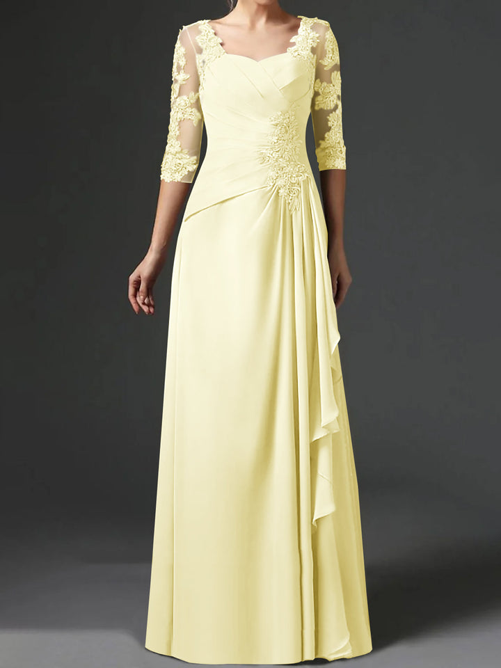 A-Line/Princess Square Neck Half Sleeves Floor-Length Mother of the Bride Dresses With Ruching