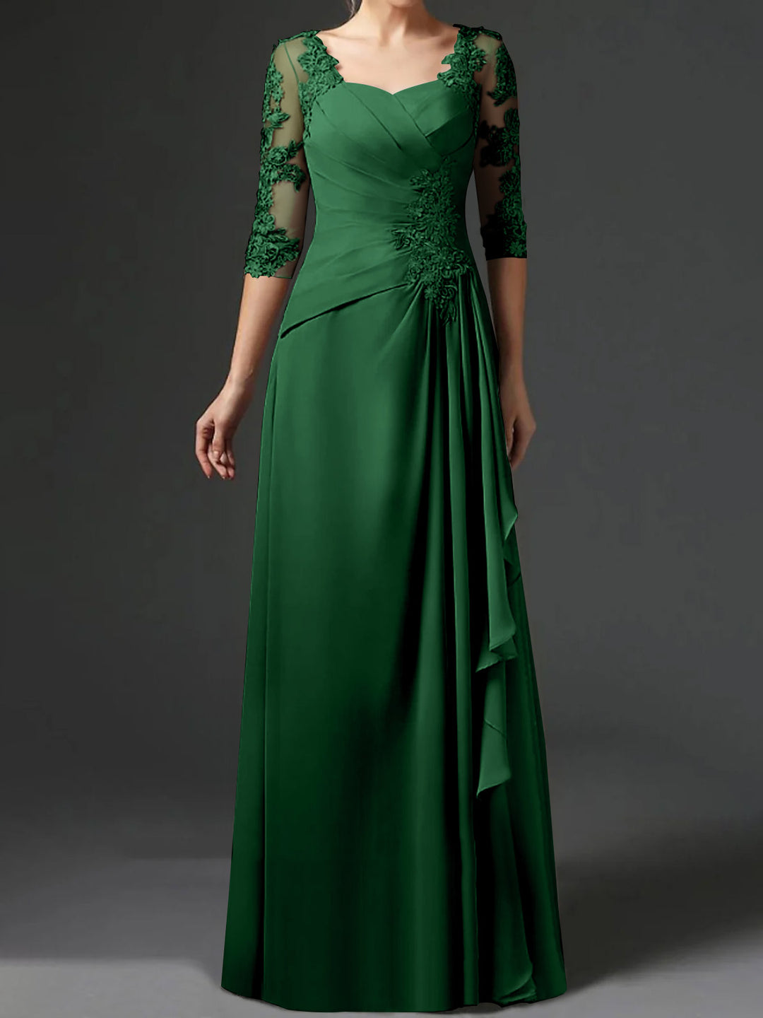 A-Line/Princess Square Neck Half Sleeves Floor-Length Mother of the Bride Dresses With Ruching