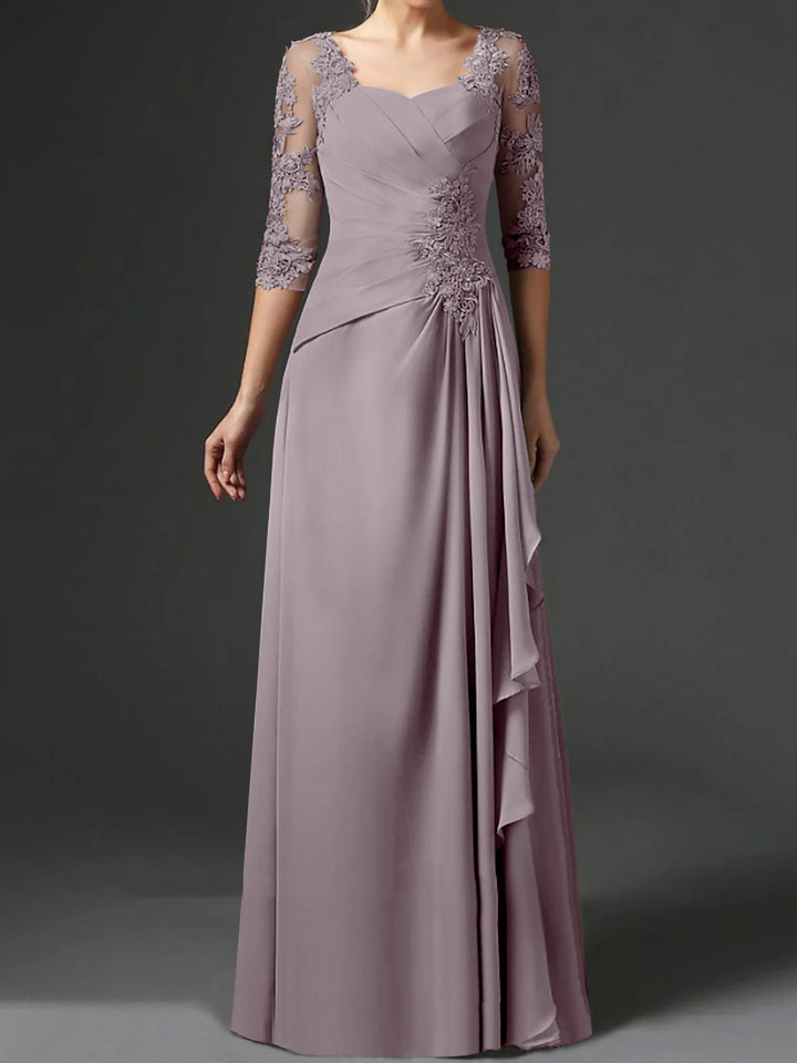 A-Line/Princess Square Neck Half Sleeves Floor-Length Mother of the Bride Dresses With Ruching