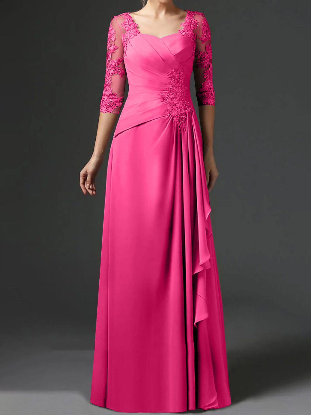 A-Line/Princess Square Neck Half Sleeves Floor-Length Mother of the Bride Dresses With Ruching