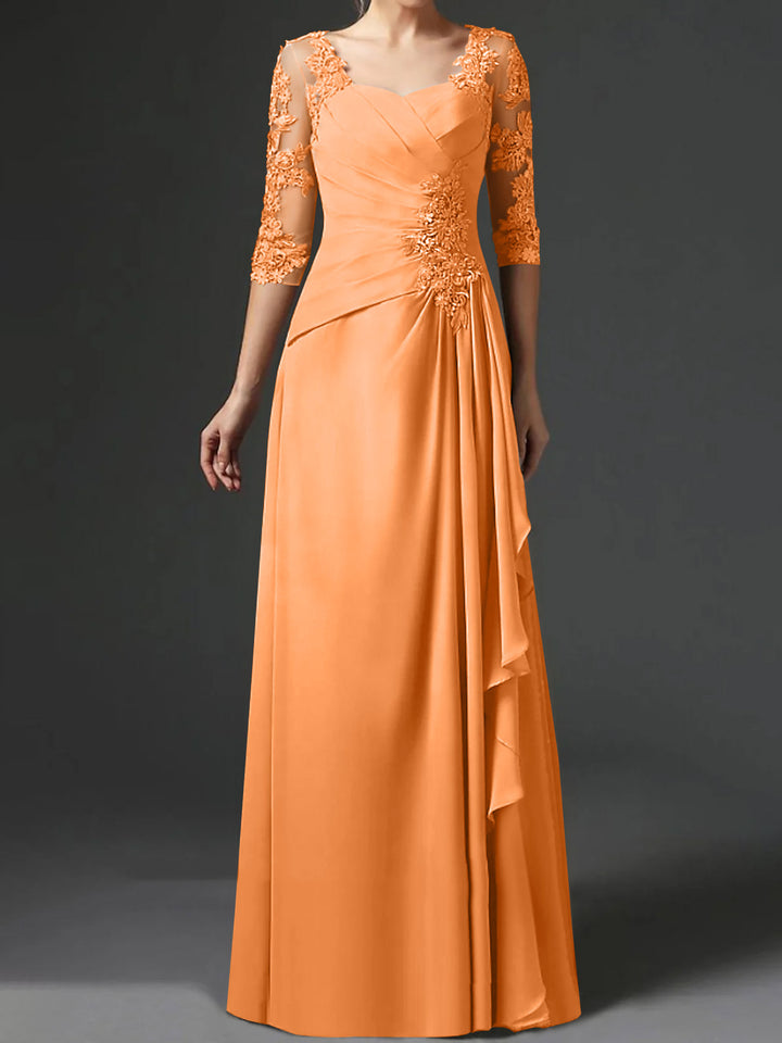 A-Line/Princess Square Neck Half Sleeves Floor-Length Mother of the Bride Dresses With Ruching