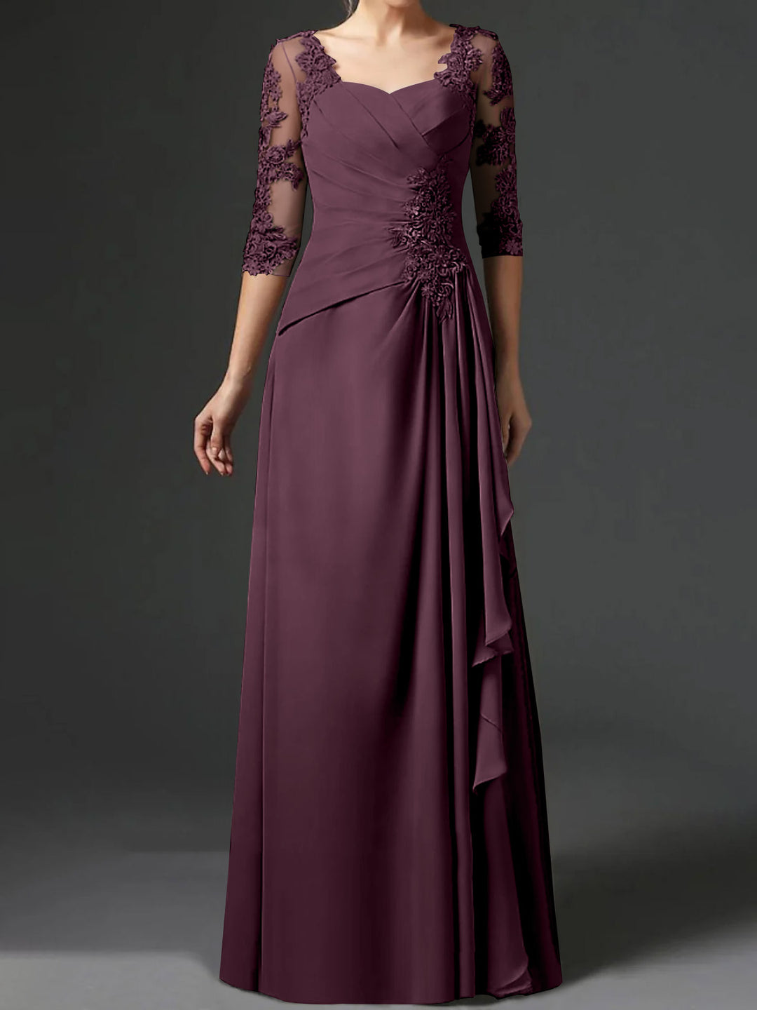 A-Line/Princess Square Neck Half Sleeves Floor-Length Mother of the Bride Dresses With Ruching