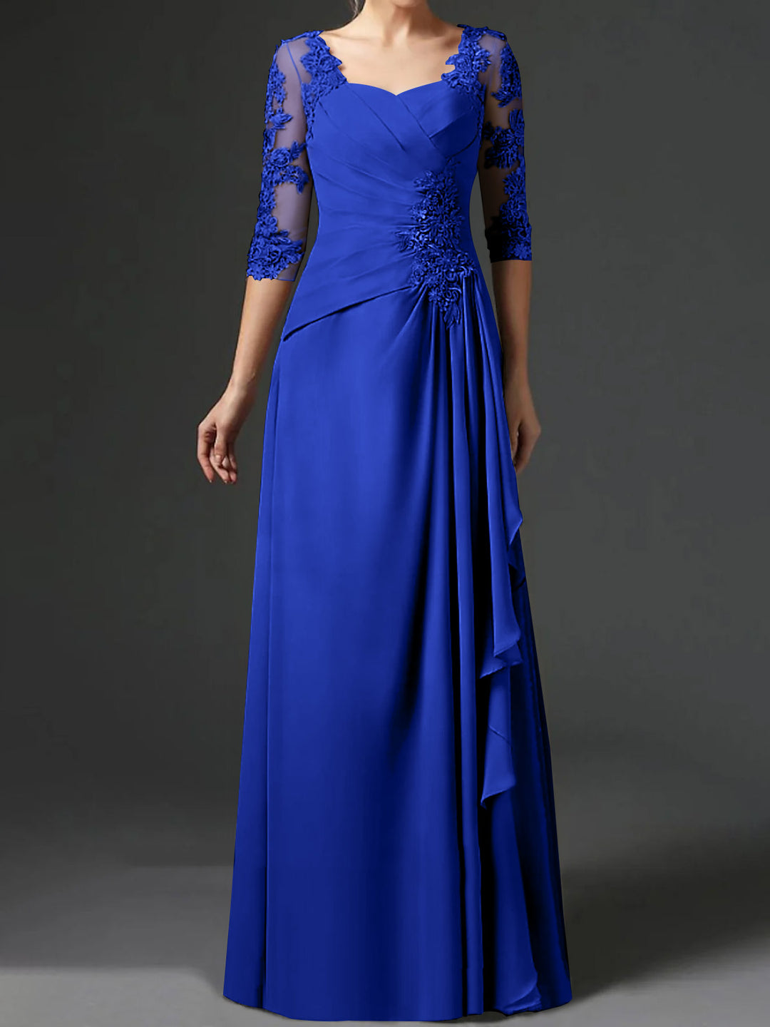 A-Line/Princess Square Neck Half Sleeves Floor-Length Mother of the Bride Dresses With Ruching